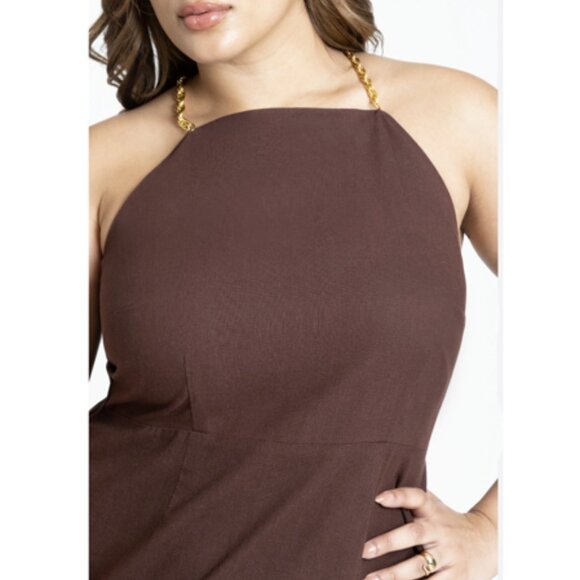 Chocolate Brown Chain Detail Halter Midi Eloquii Dress 16 - Picture 3 of 14